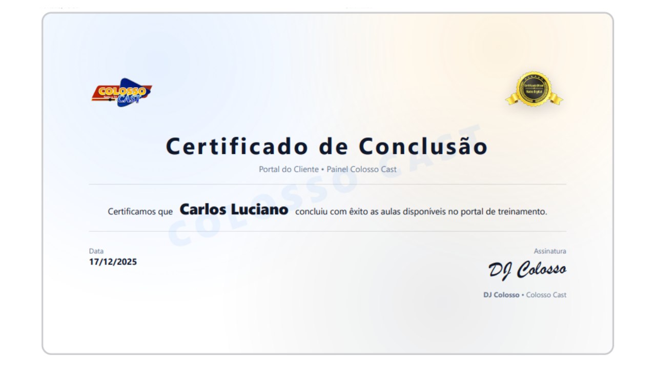 Certificado Oficial - Colosso Cast